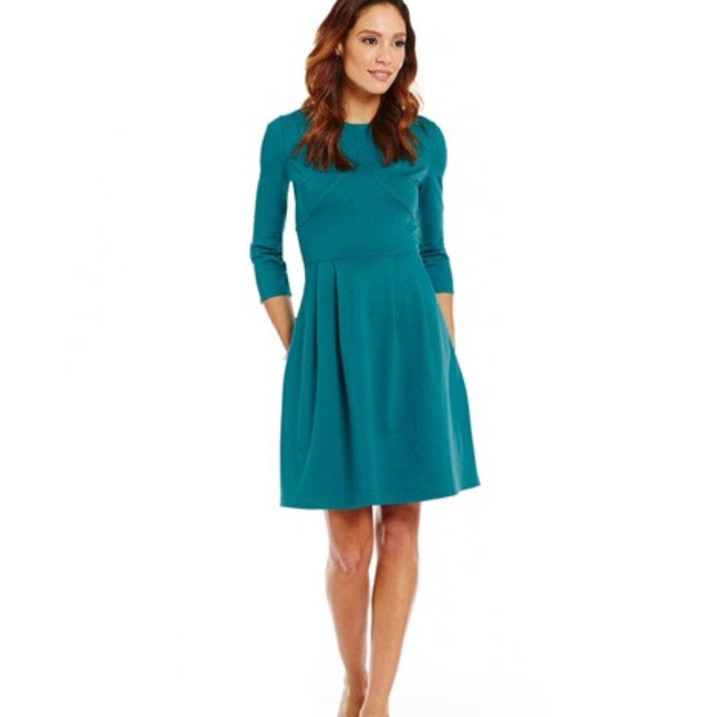 Alex Marie Michelle Fit & Flare Pleated Green Dress With Pockets In Size M